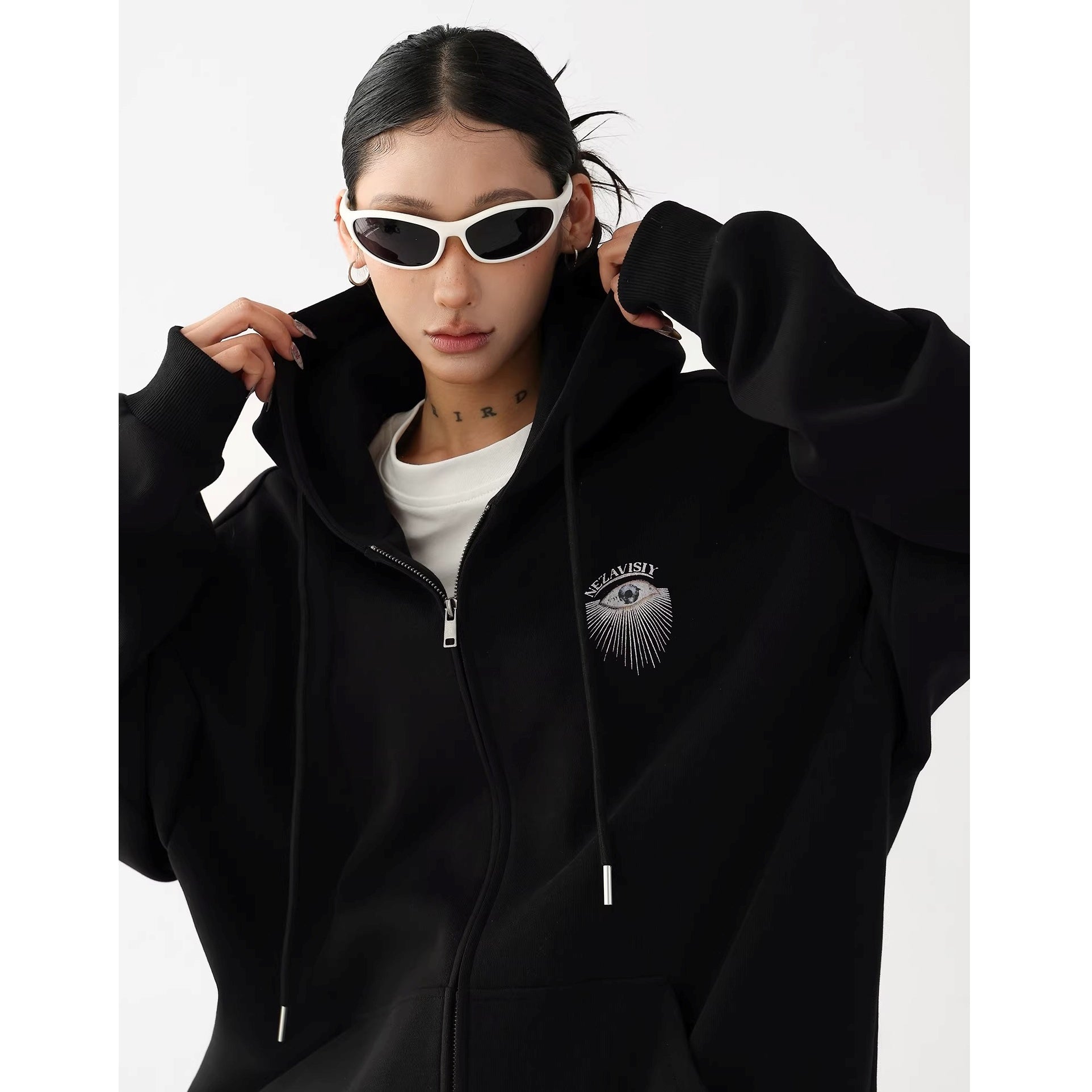 Eye Print Oversize Hooded Sweat Jacket AC7027