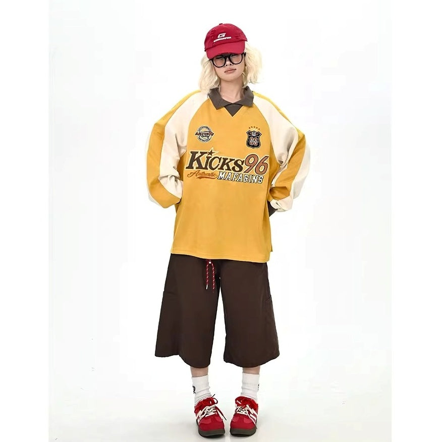 Color-Blocking Embroidered Lapel Sweatshirts MW10365