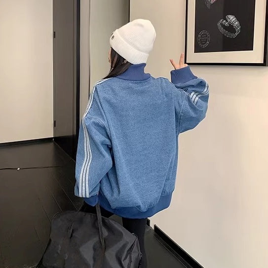 Stand Collar Denim Zip Jacket OS2081