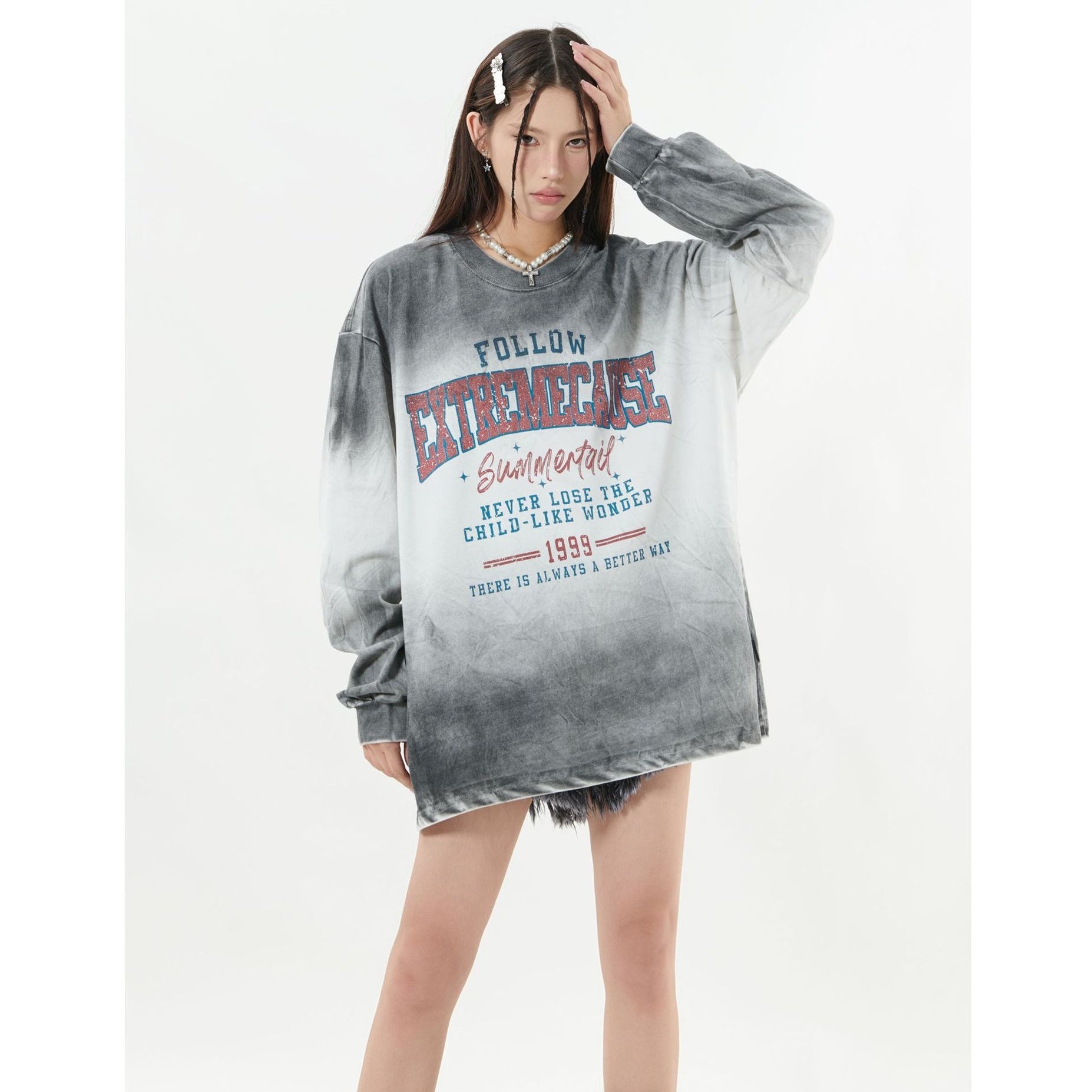 Inkjet Tie-Dye Washed Long-Sleeved T-Shirt MW10367