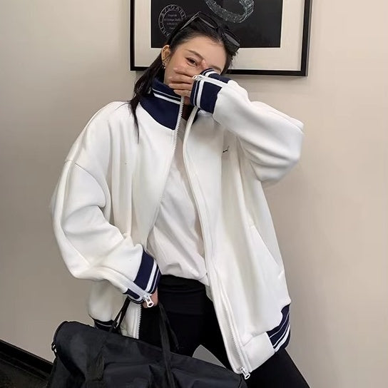 Zipper Accent Stand Collar Sweat Jacket OS2083