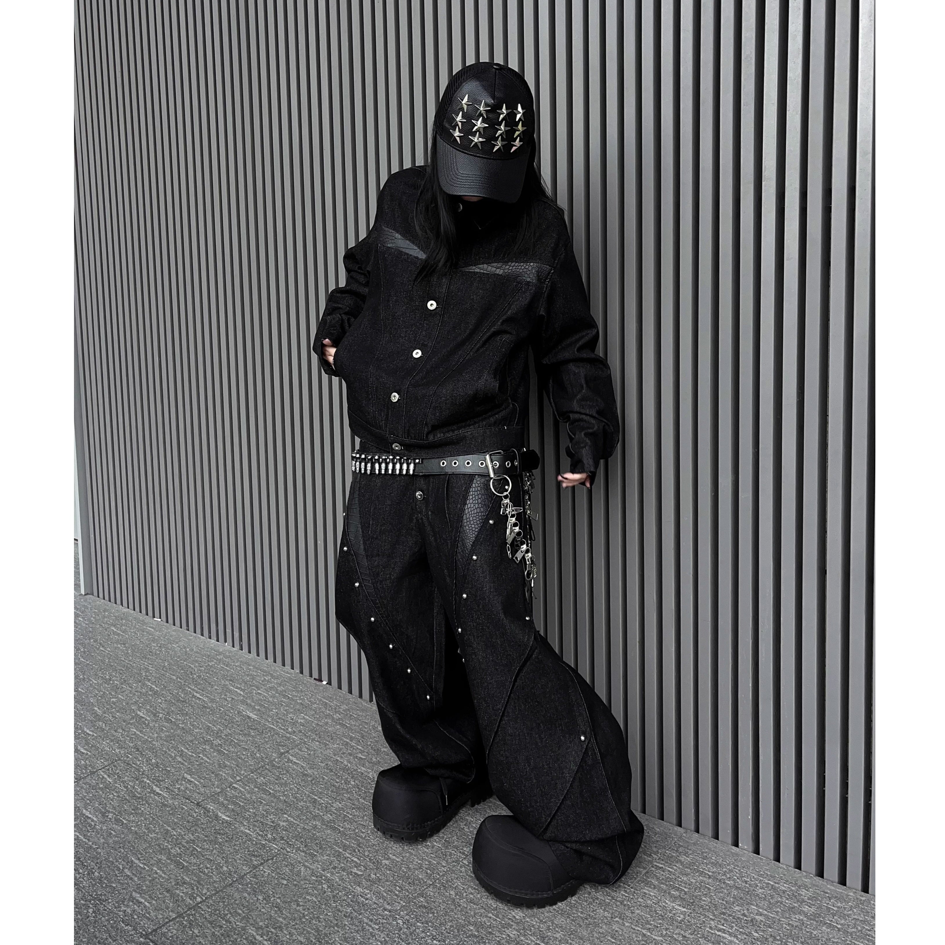 レザー切替ブラックデニムジャケットMW10344