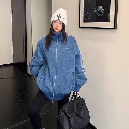 Stand Collar Denim Zip Jacket OS2081