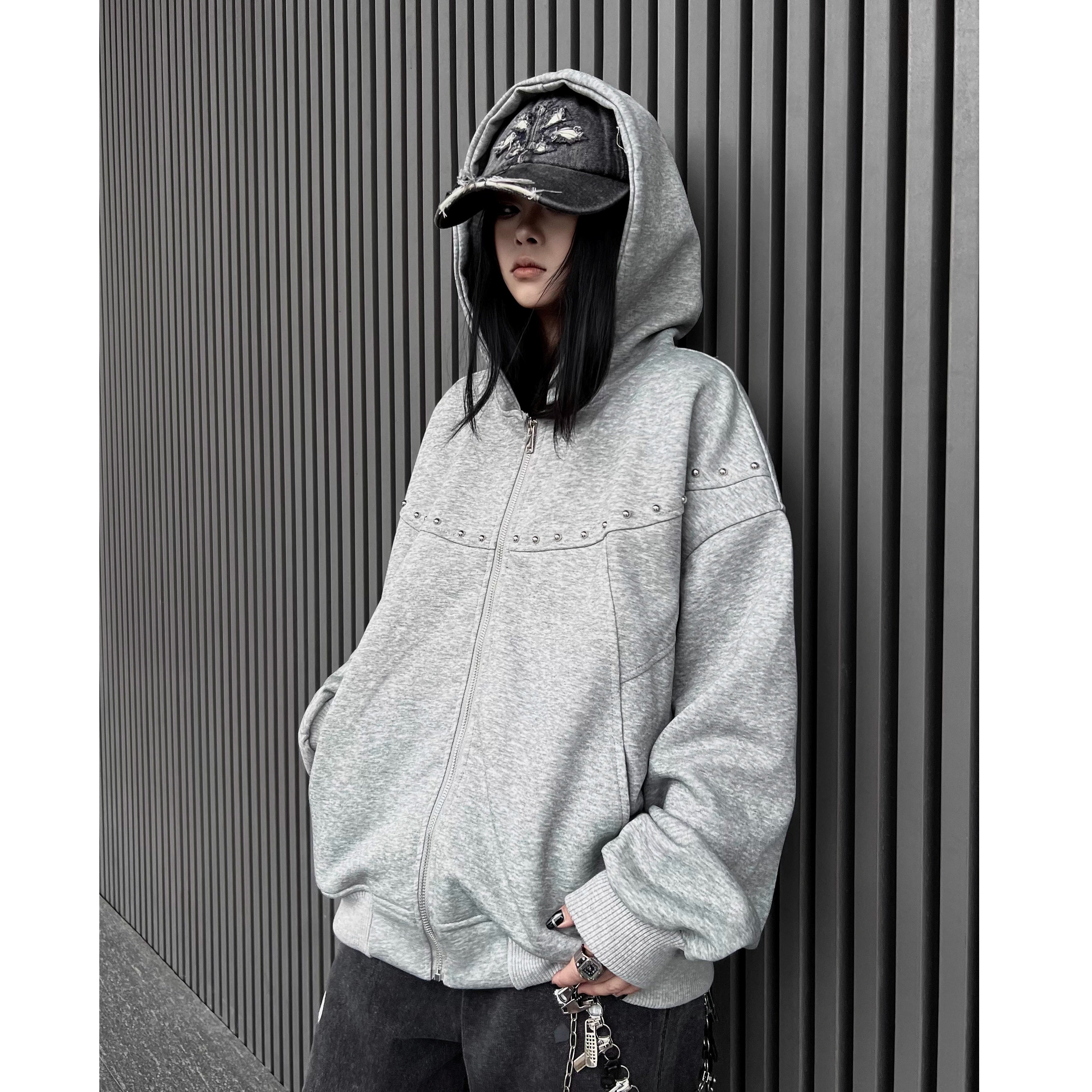 Studded Design Washed Hooded Sweat MW10346