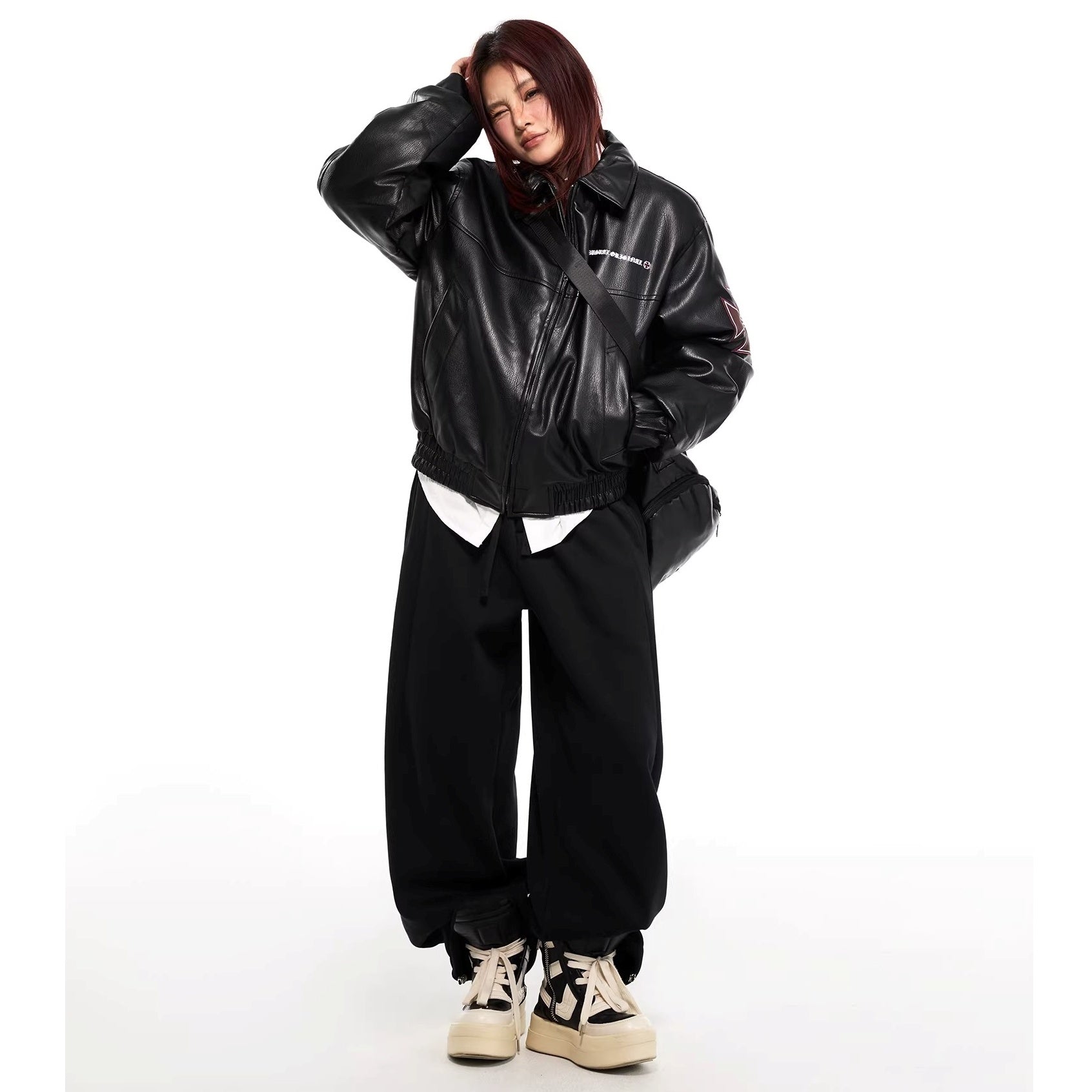 Cross Embroidery PU Leather Jacket MW10307