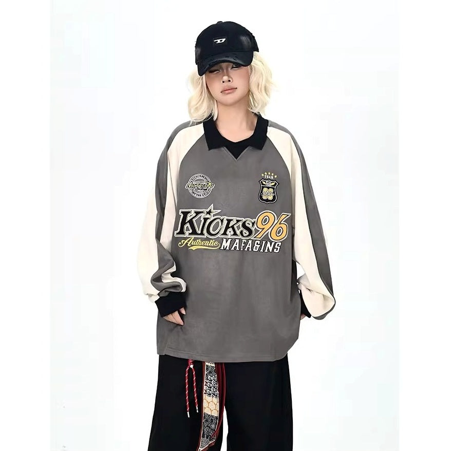 Color-Blocking Embroidered Lapel Sweatshirts MW10365