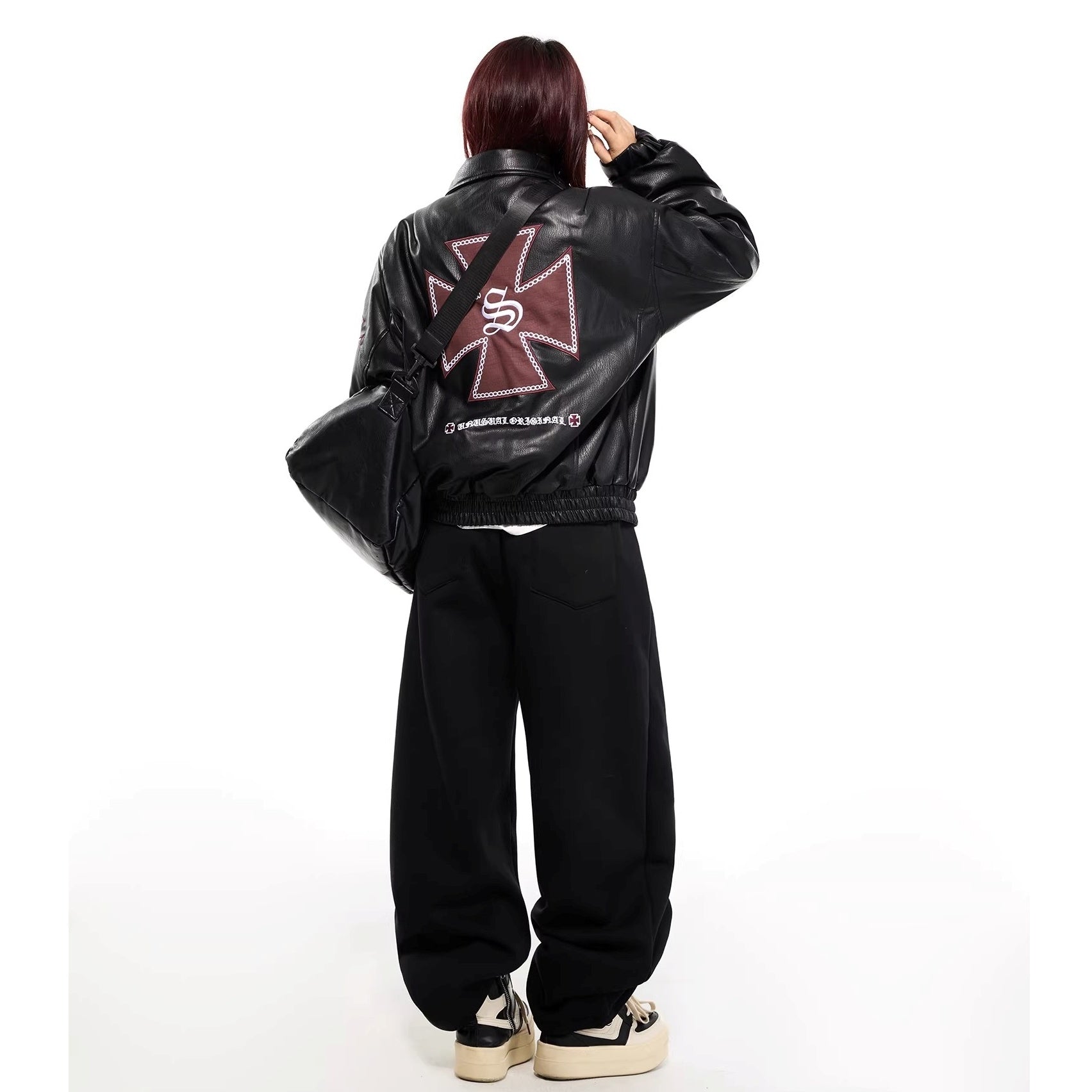 Cross Embroidery PU Leather Jacket MW10307