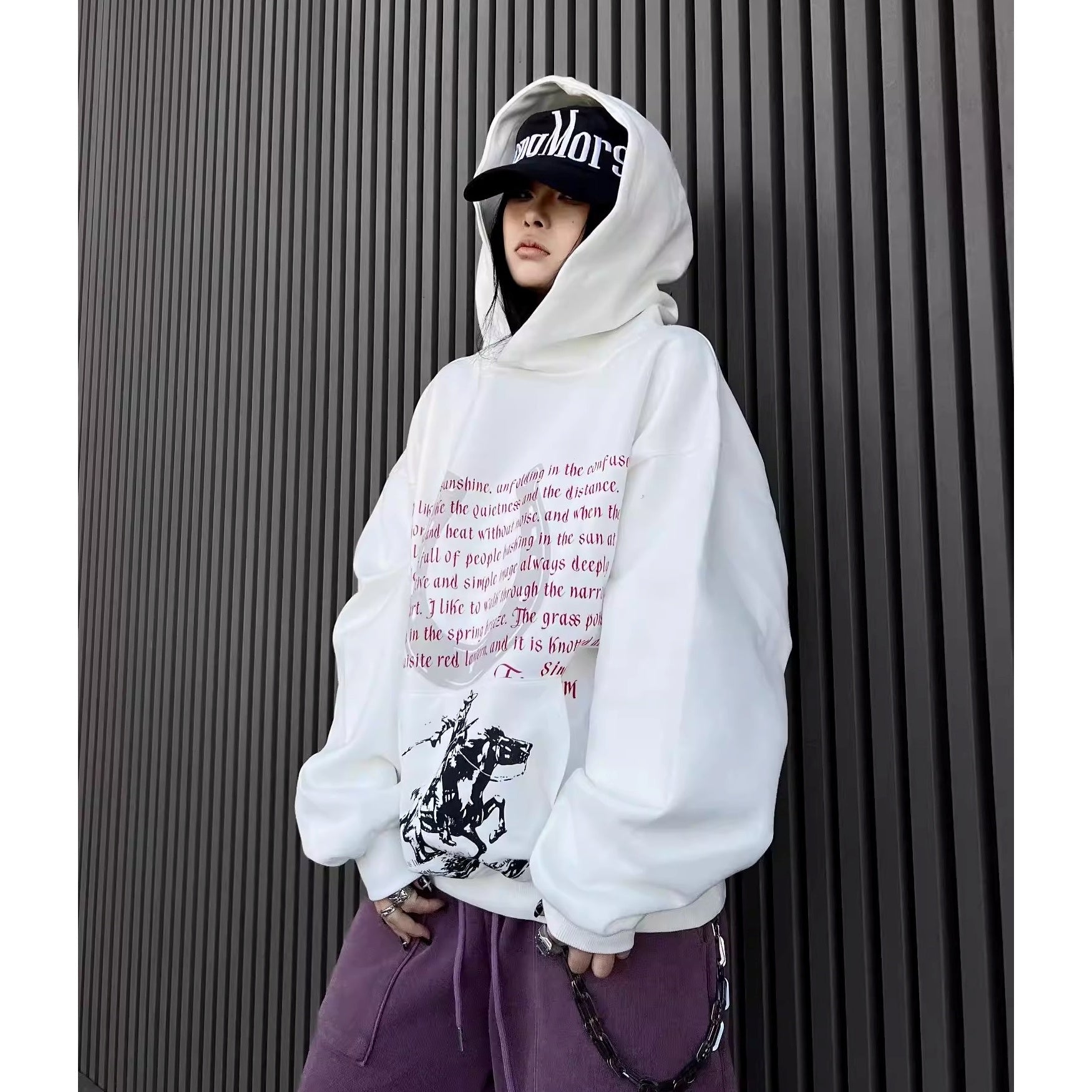 Horseshoe Graphic Letter Print Hoodie MW10350