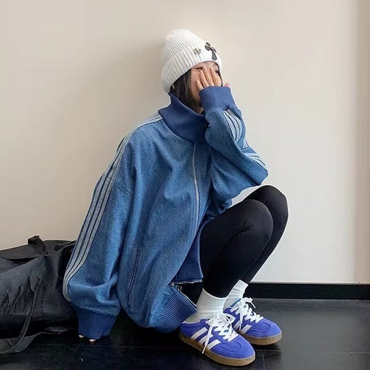 Stand Collar Denim Zip Jacket OS2081