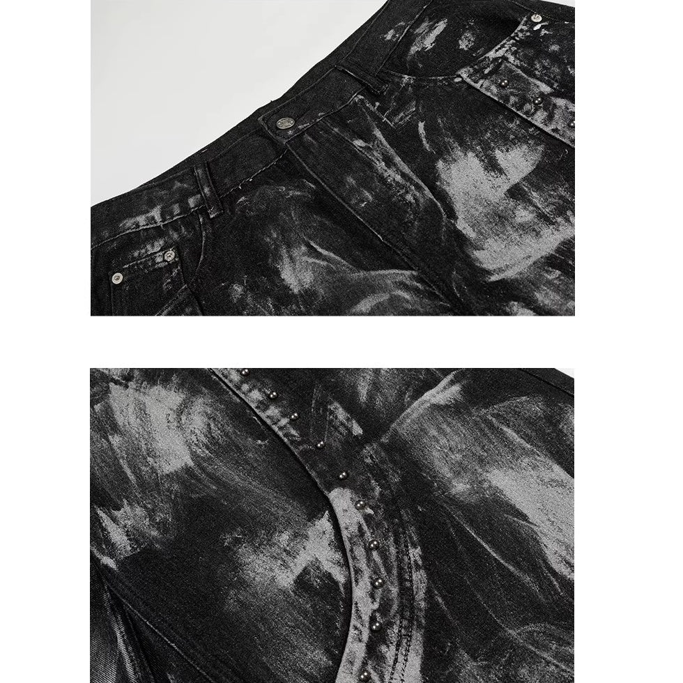 Stained Washed Studded Wide-leg Curve Jeans MW10364