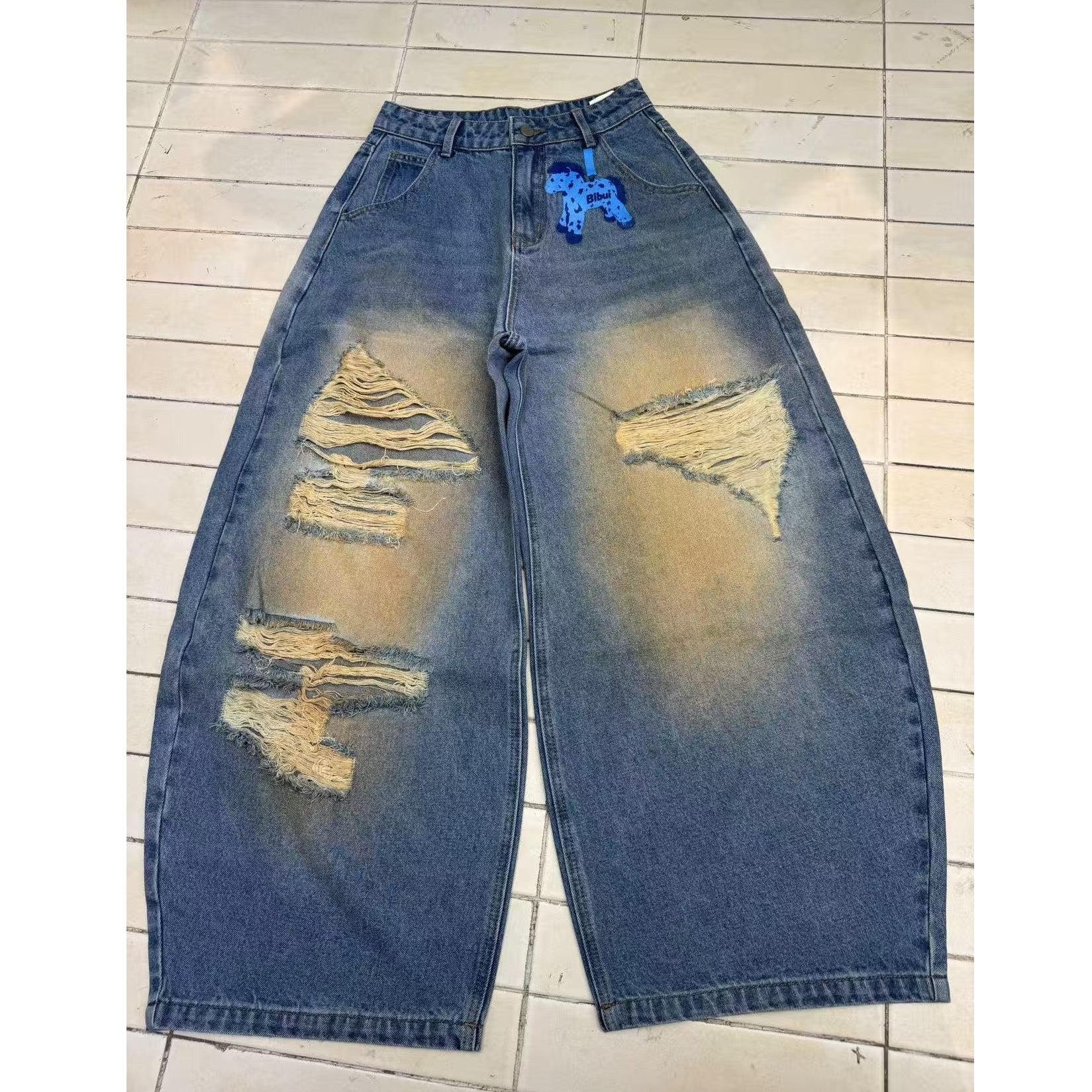 Cartoon Zebra Print Ripped Curve Jeans MW10342