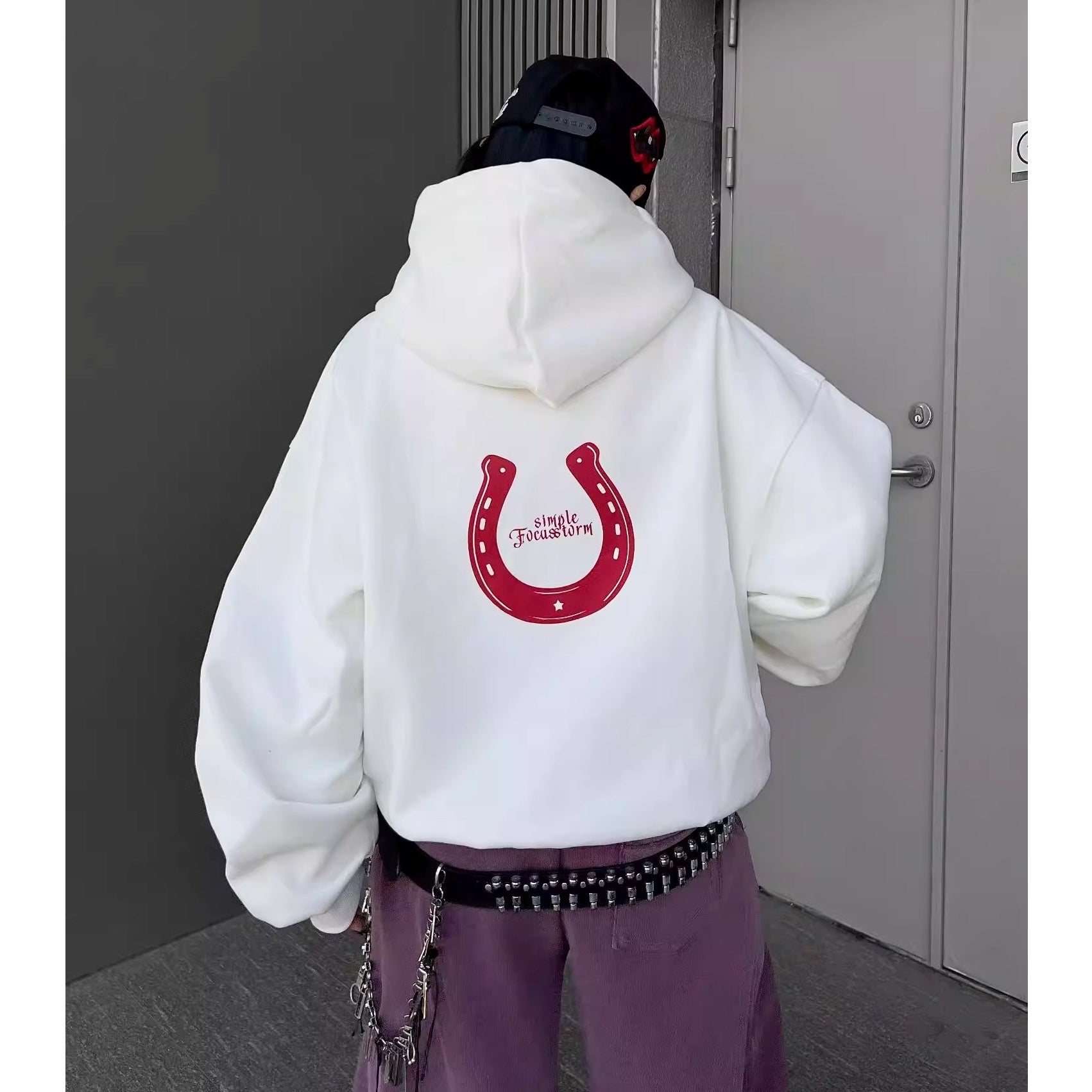 Horseshoe Graphic Letter Print Hoodie MW10350