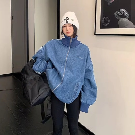 Stand Collar Denim Zip Jacket OS2081