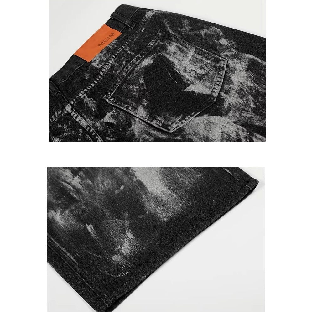 Stained Washed Studded Wide-leg Curve Jeans MW10364