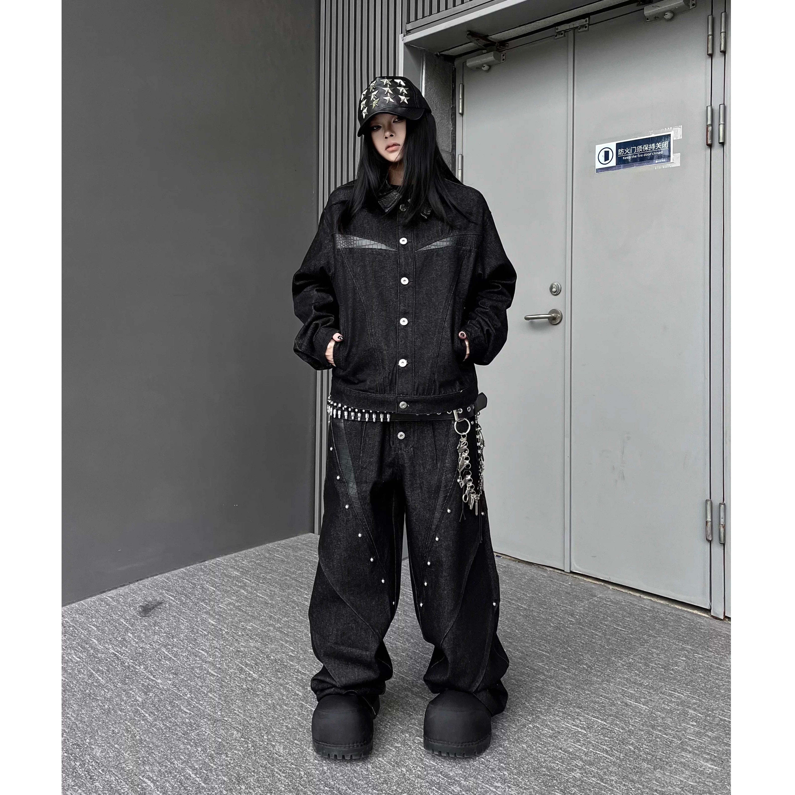 レザー切替ブラックデニムジャケットMW10344