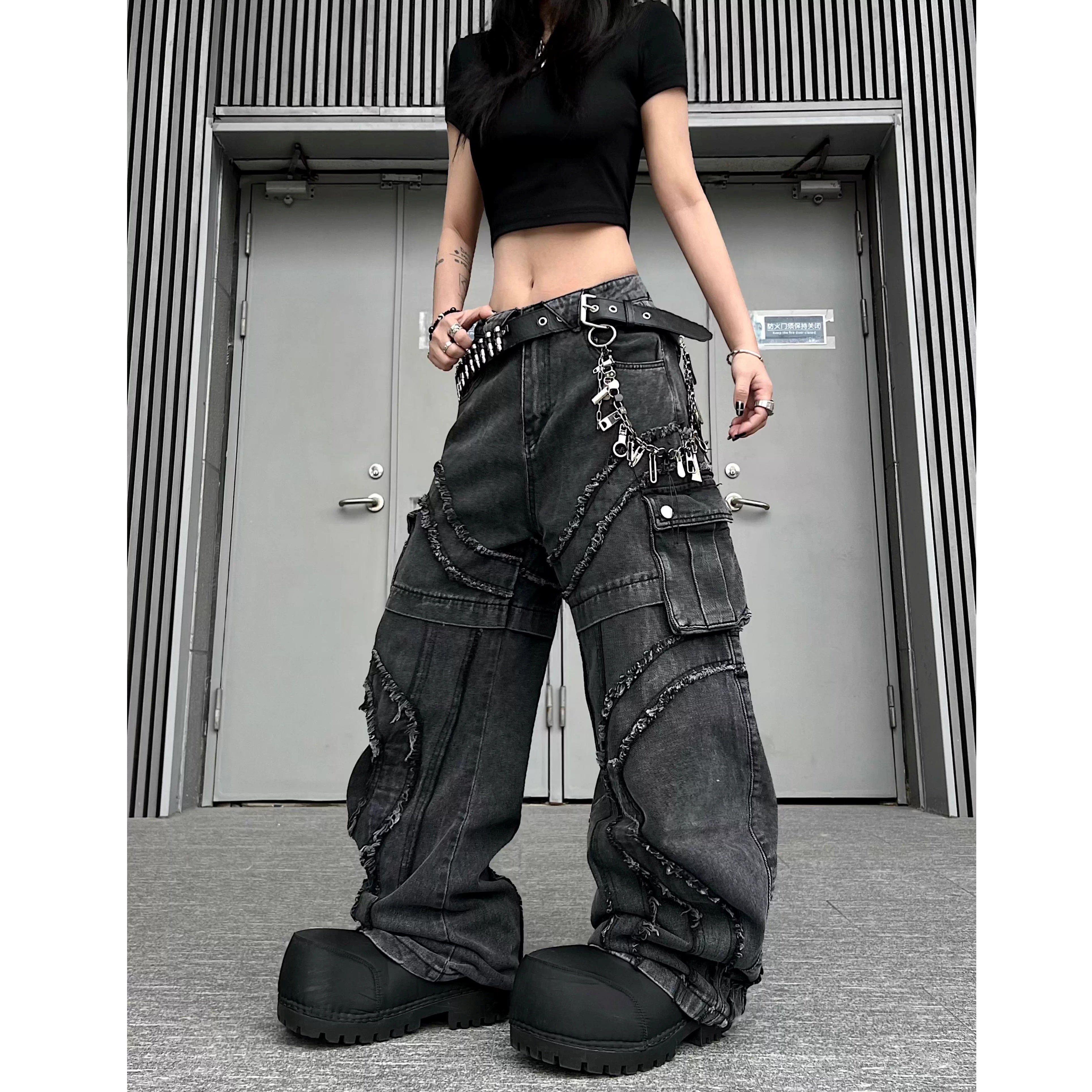 Washed Raw Edge Spliced Curve Jeans MW10351