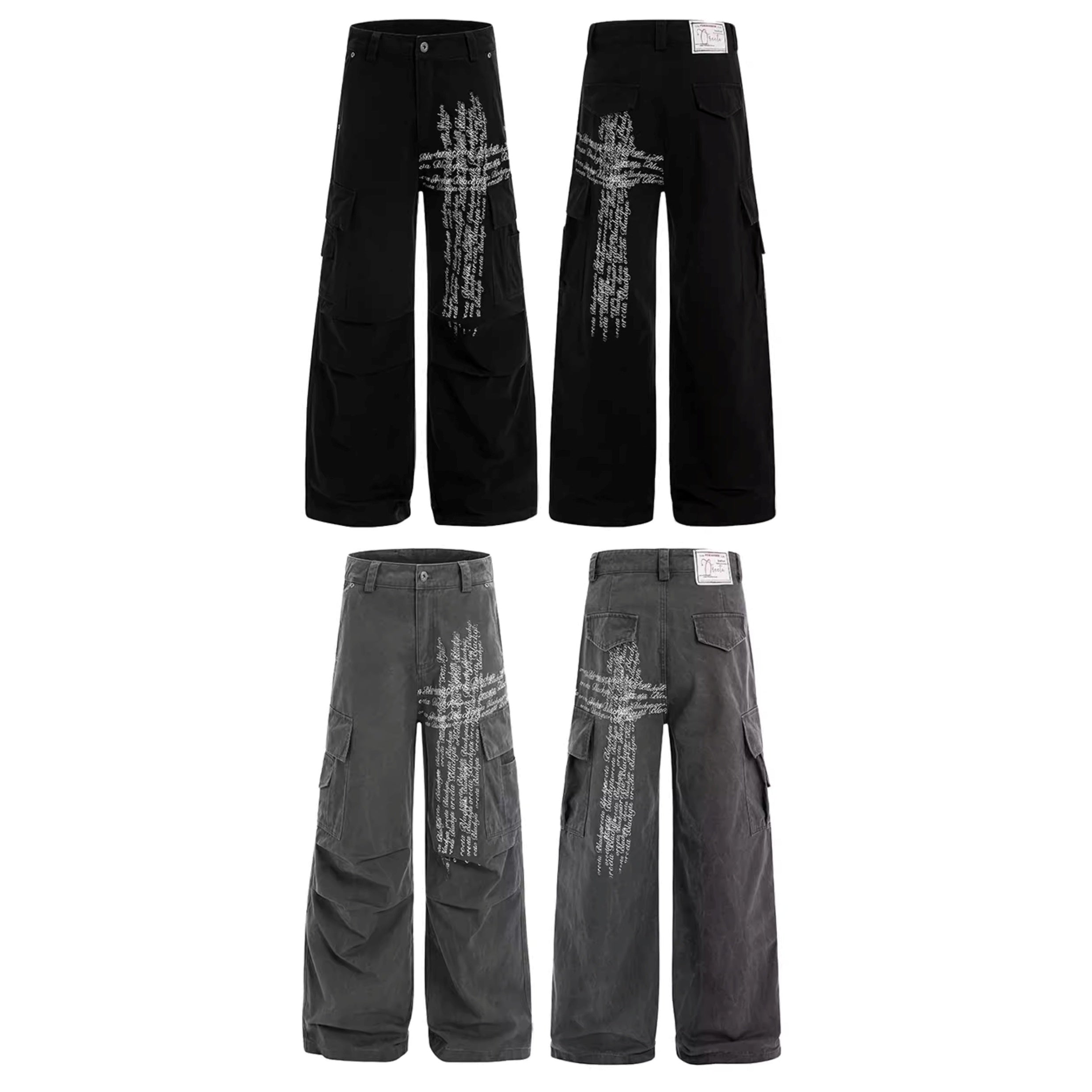 Letter Print Damage Pleats Cargo Pants MW10343