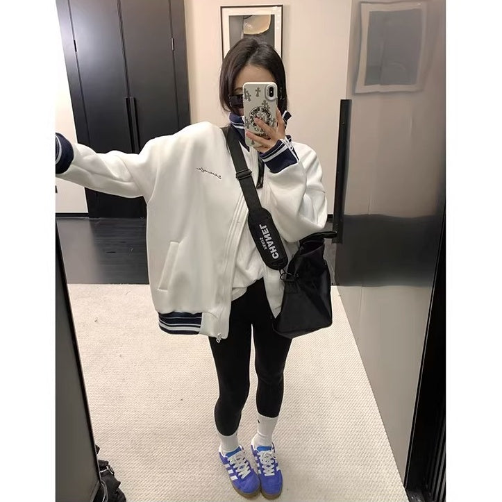 Zipper Accent Stand Collar Sweat Jacket OS2083