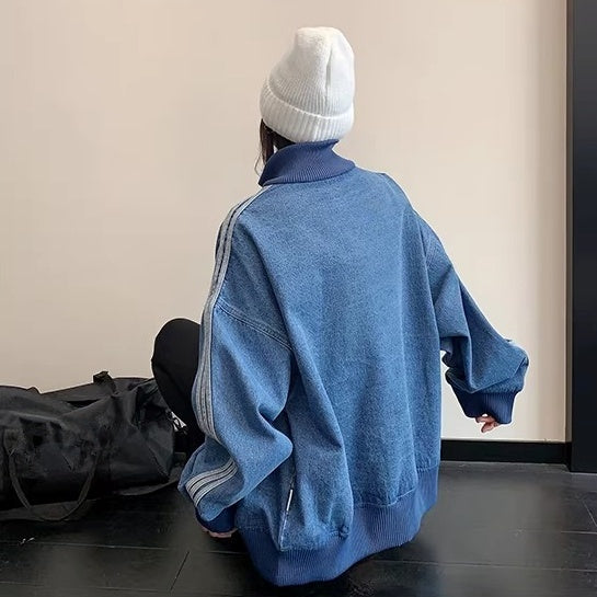 Stand Collar Denim Zip Jacket OS2081