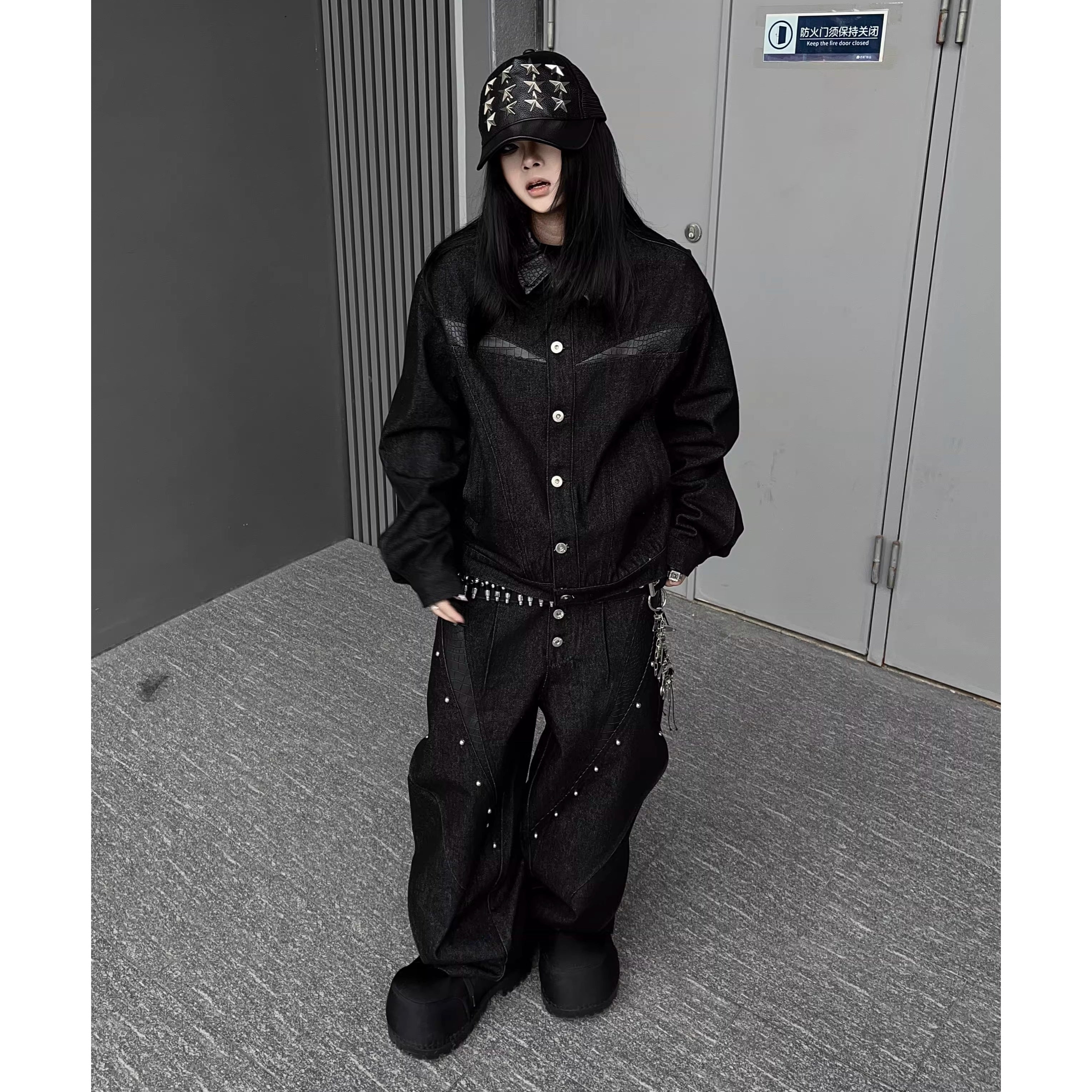 レザー切替ブラックデニムジャケットMW10344