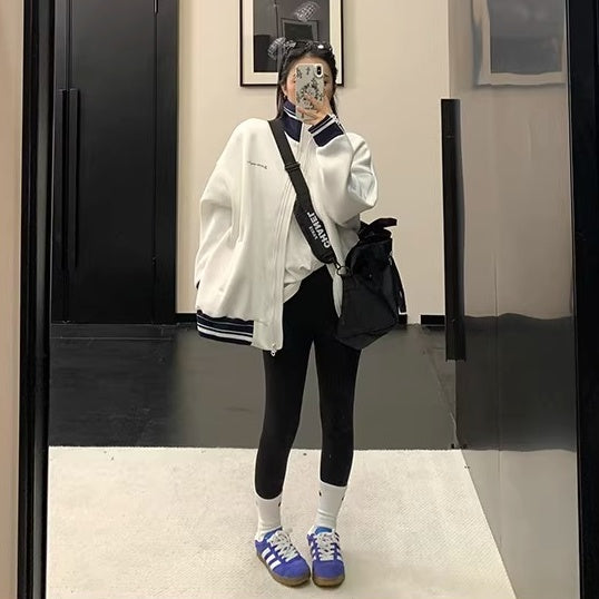 Zipper Accent Stand Collar Sweat Jacket OS2083