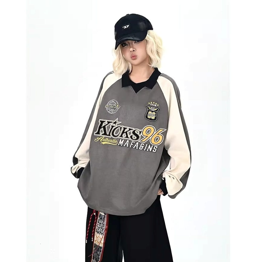 Color-Blocking Embroidered Lapel Sweatshirts MW10365