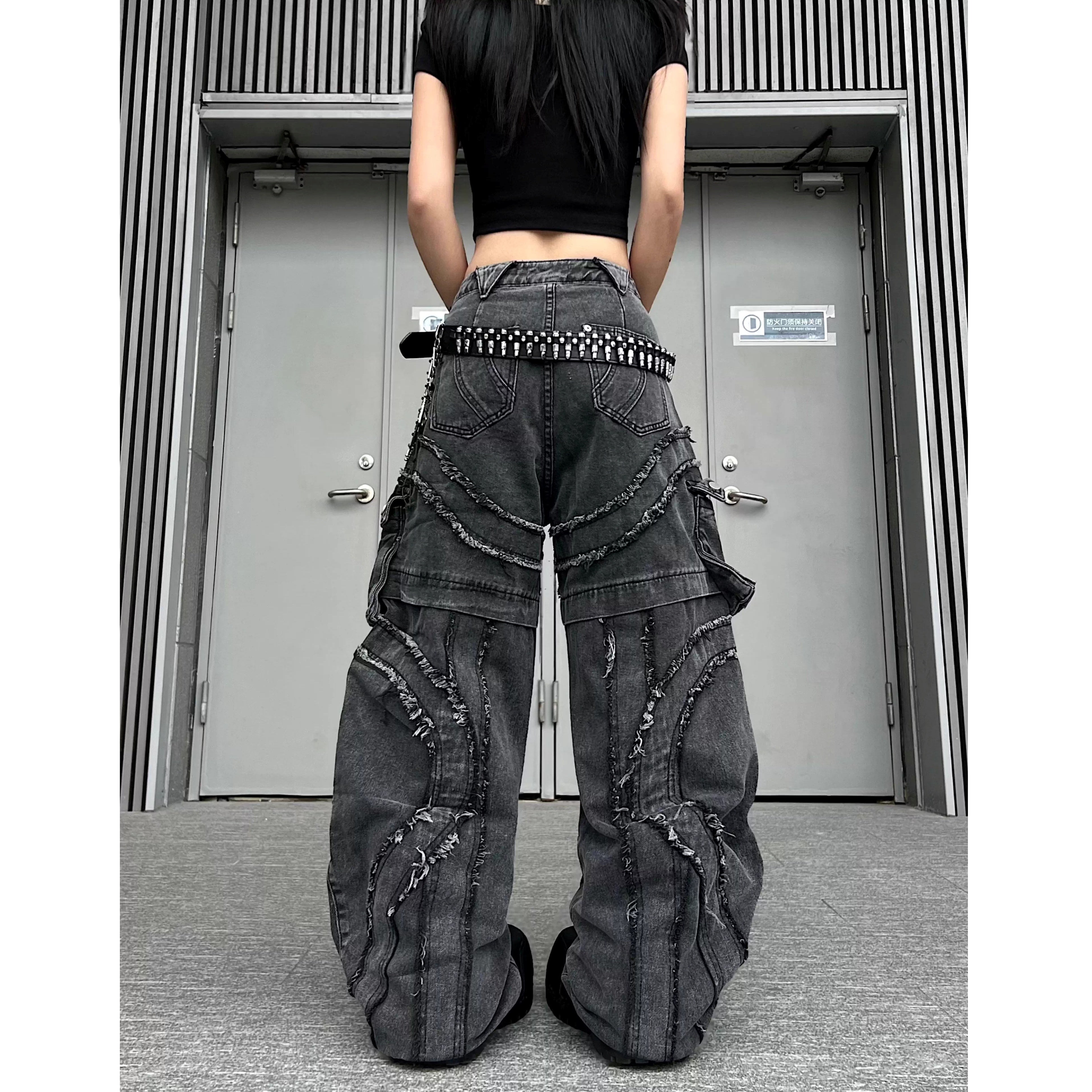 Washed Raw Edge Spliced Curve Jeans MW10351