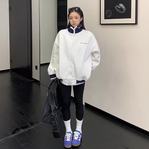 Zipper Accent Stand Collar Sweat Jacket OS2083