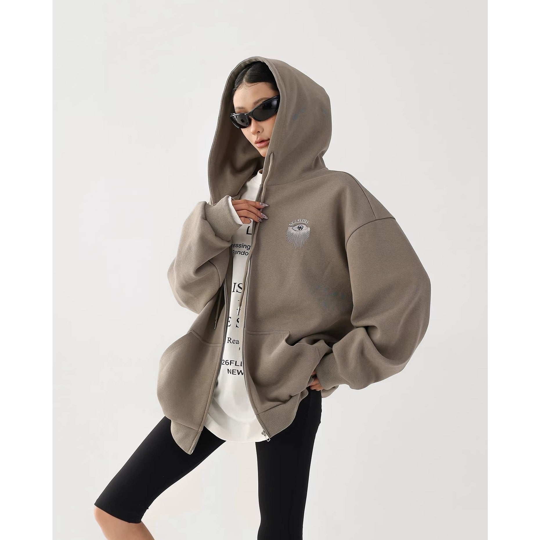 Eye Print Oversize Hooded Sweat Jacket AC7027
