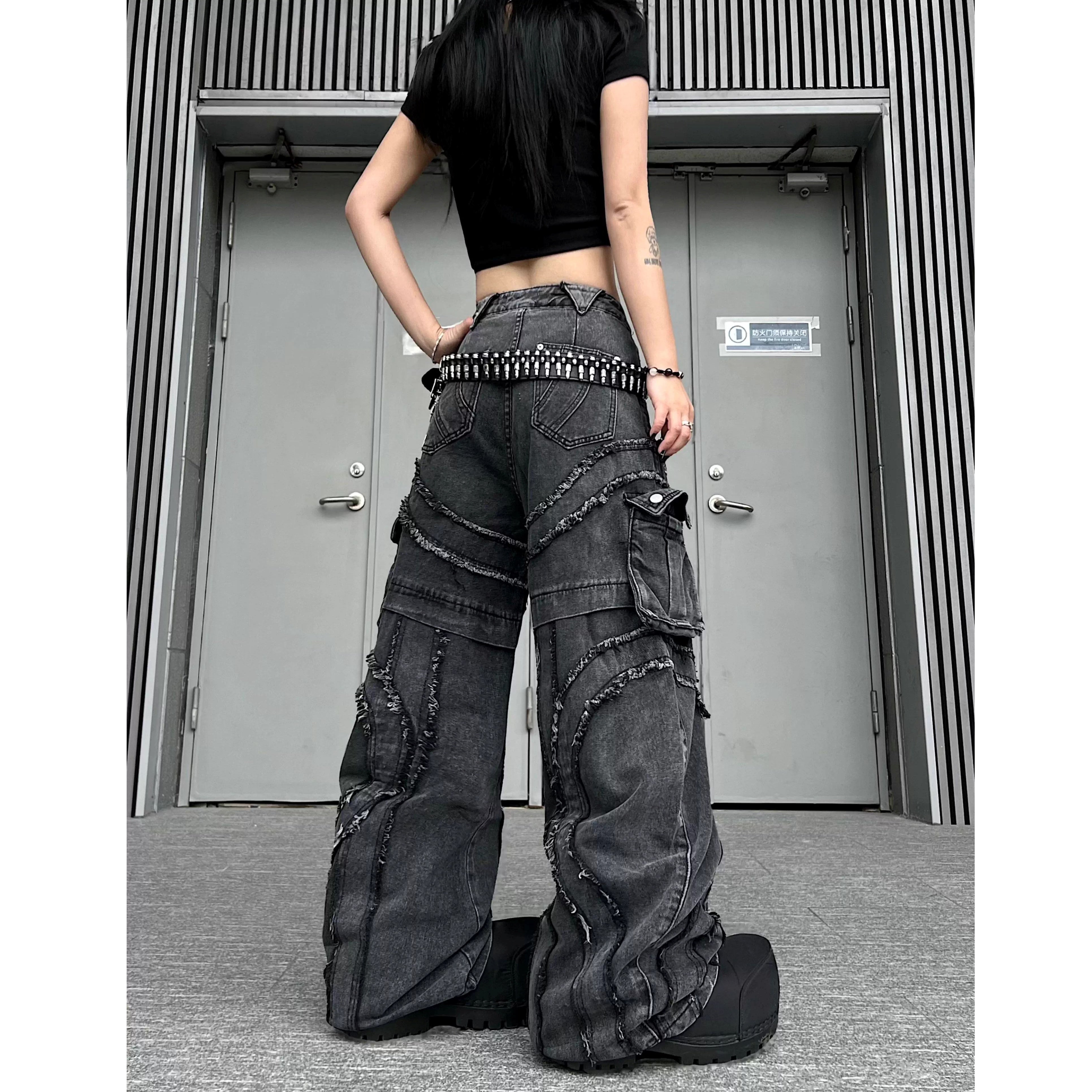 Washed Raw Edge Spliced Curve Jeans MW10351