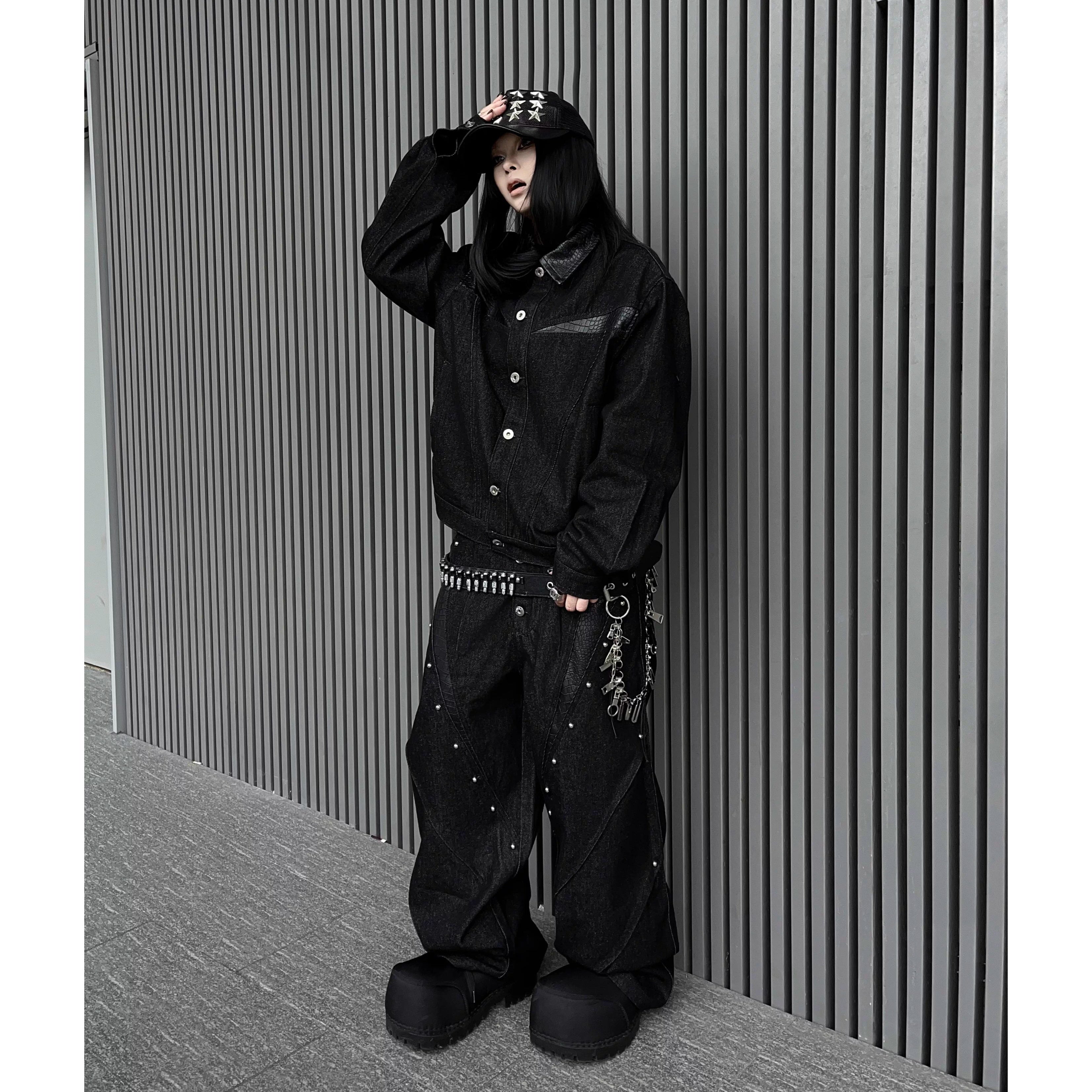 レザー切替ブラックデニムジャケットMW10344