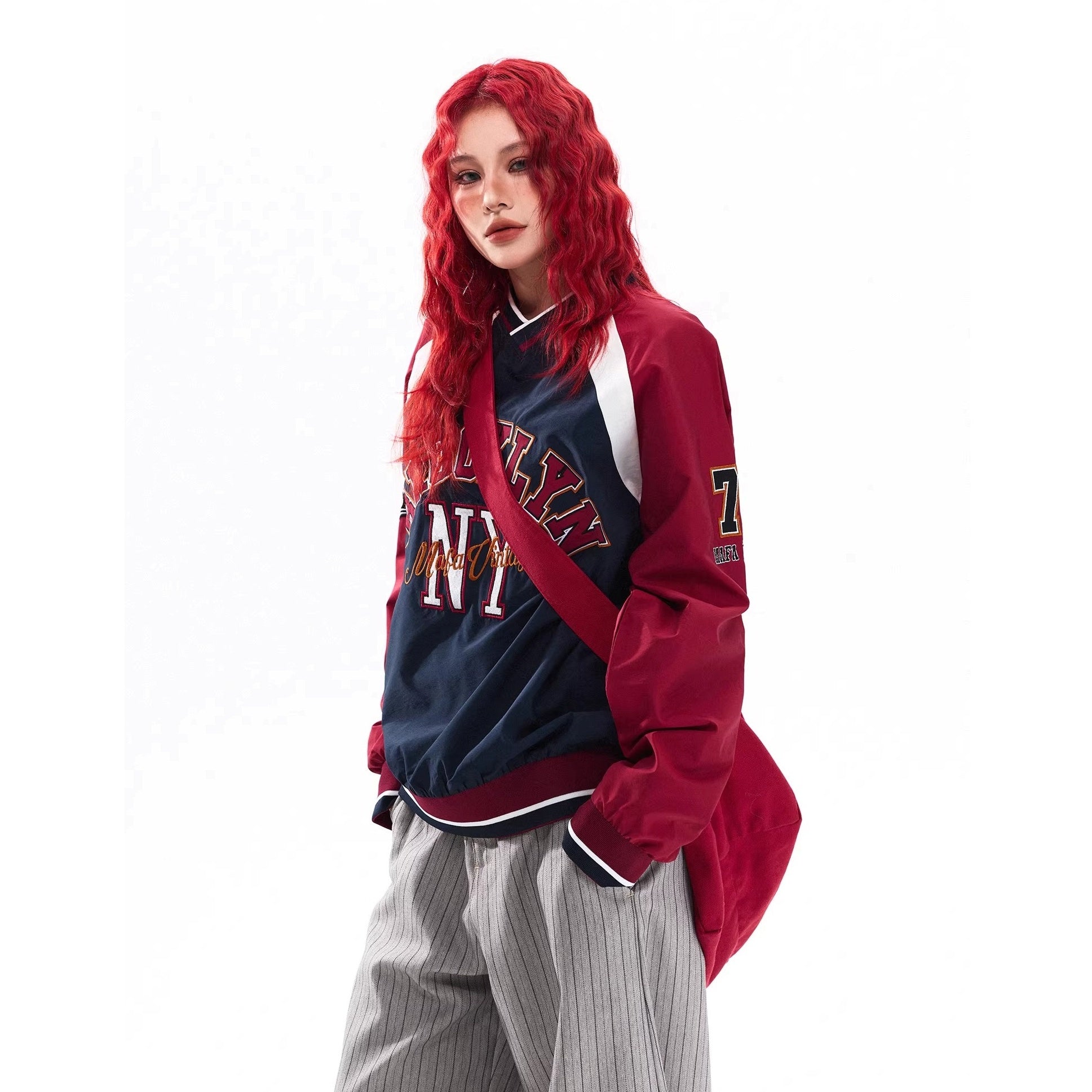 V-neck Baseball Design Athleisure Pullover MW10320