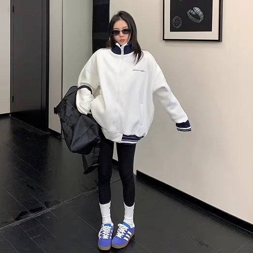 Zipper Accent Stand Collar Sweat Jacket OS2083