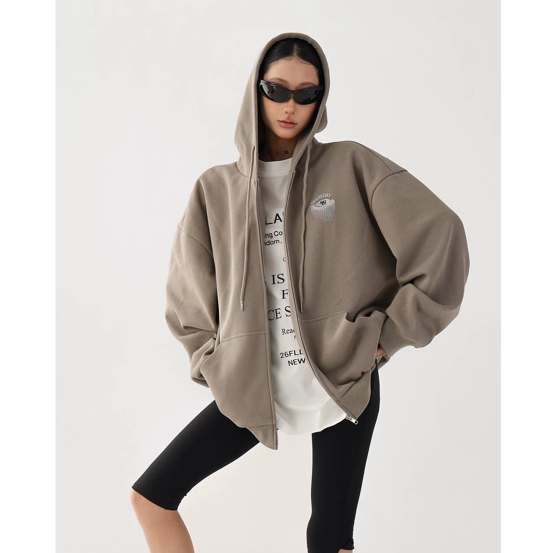 Eye Print Oversize Hooded Sweat Jacket AC7027