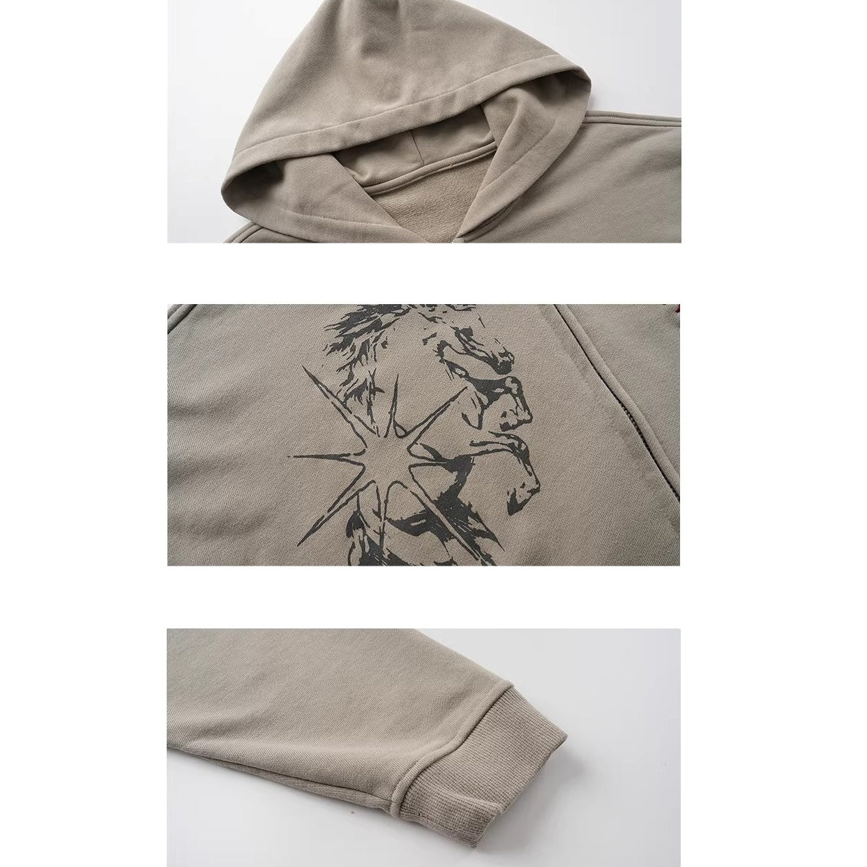 Dirty Washed Embroidery Zipper Hooded Parka MW10352