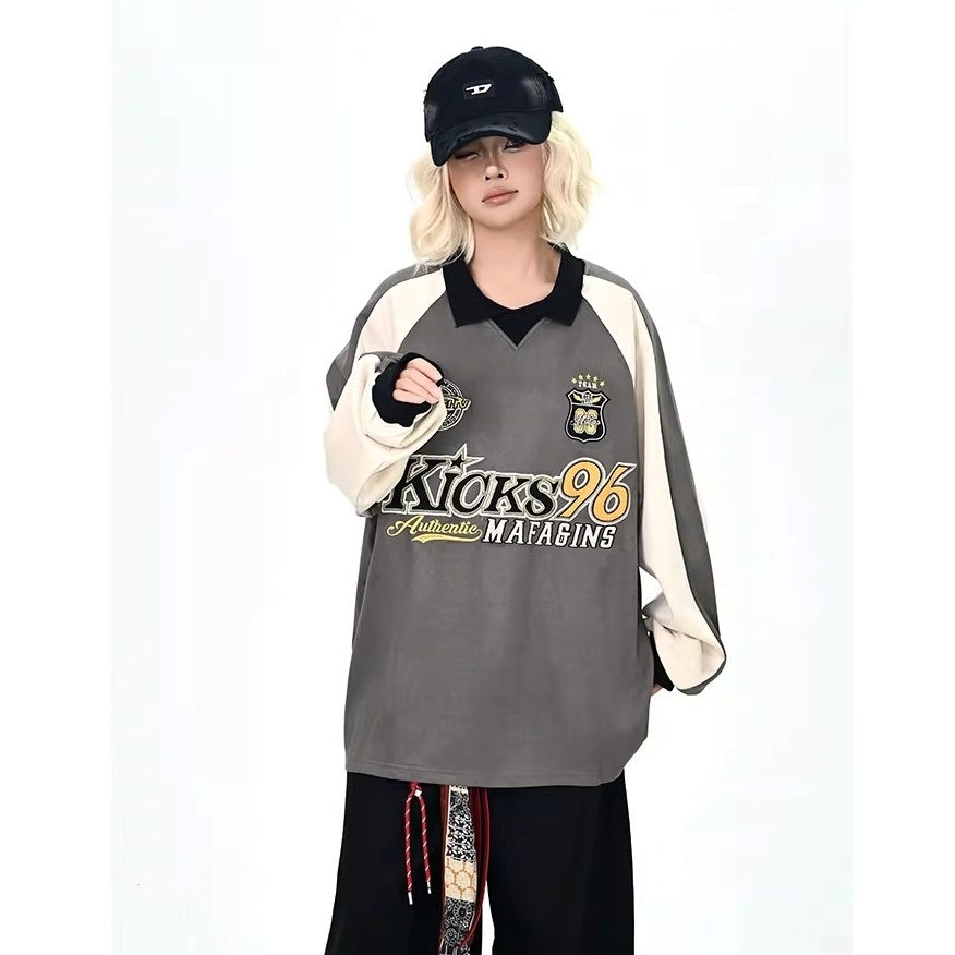 Color-Blocking Embroidered Lapel Sweatshirts MW10365