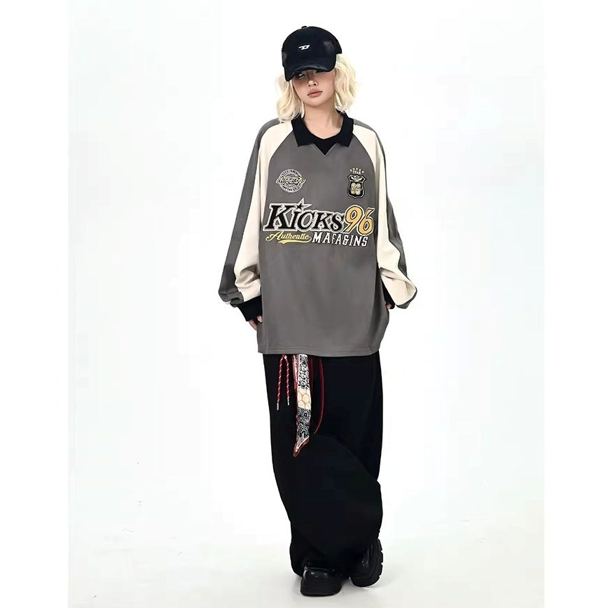 Color-Blocking Embroidered Lapel Sweatshirts MW10365