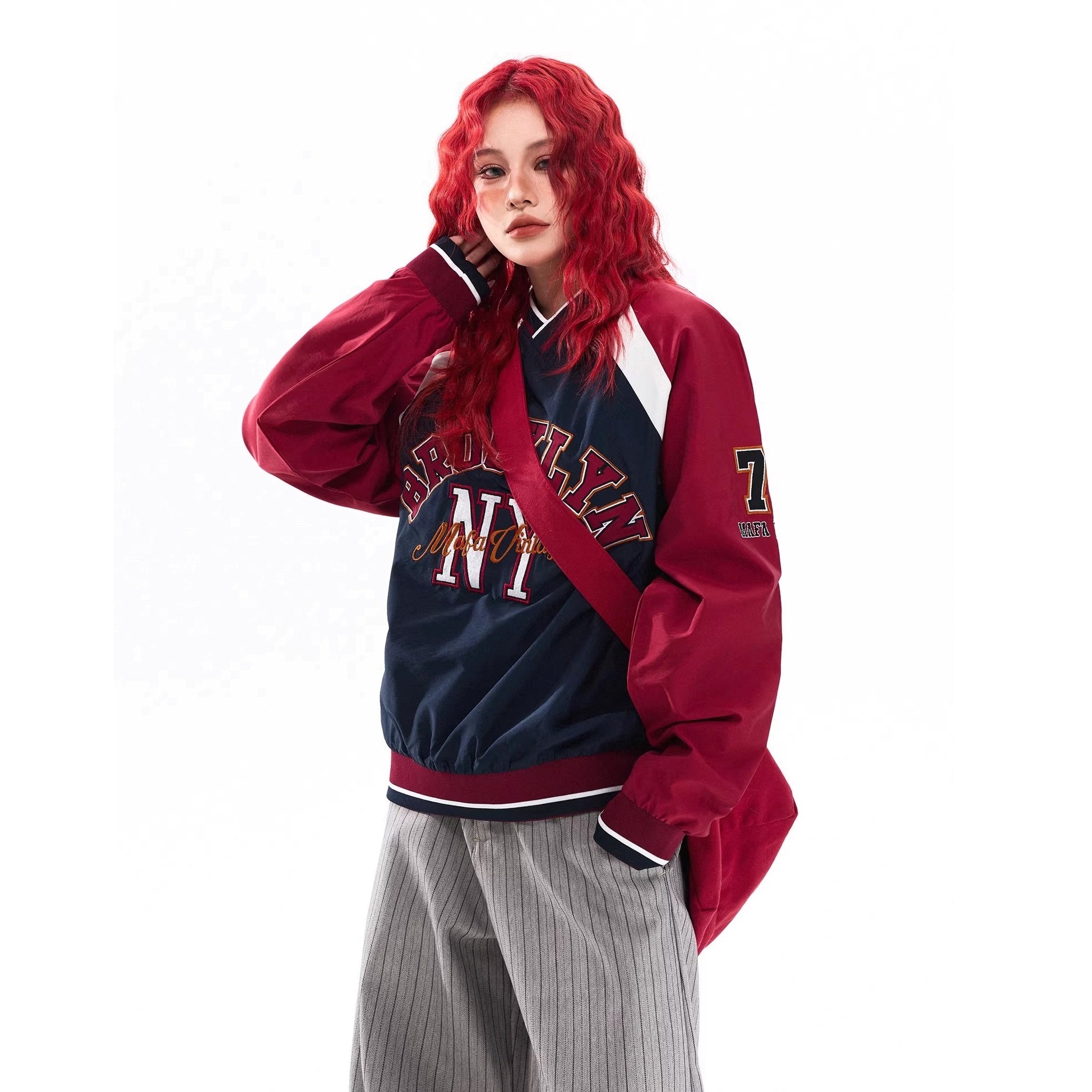 V-neck Baseball Design Athleisure Pullover MW10320