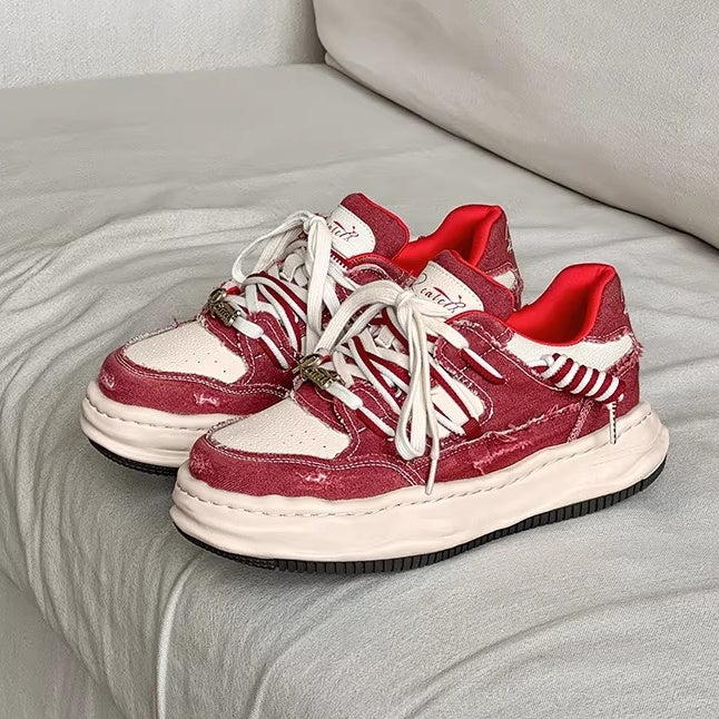 Washed Canvas Invisible Heightened Thick-soled Sneaker FG2002