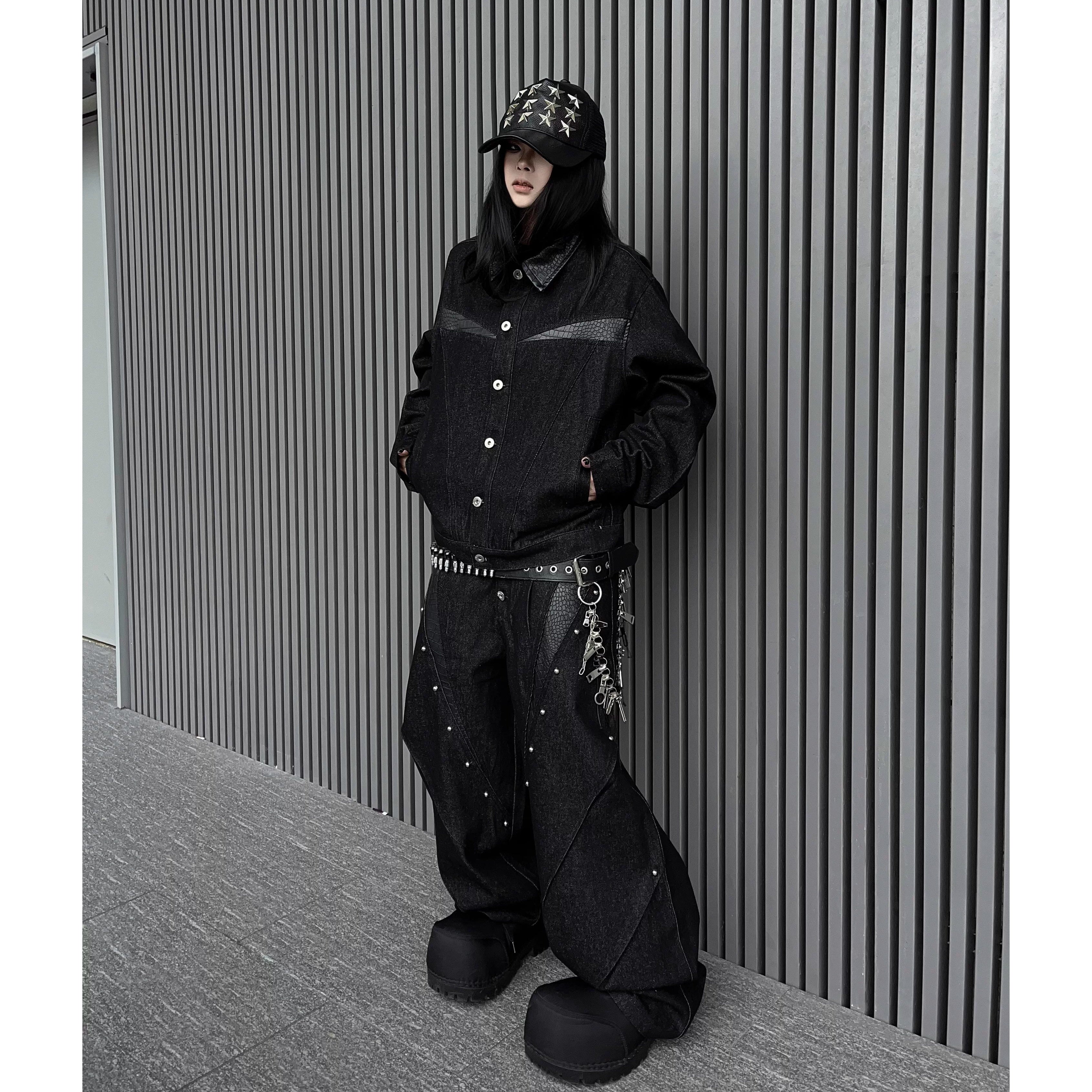 レザー切替ブラックデニムジャケットMW10344