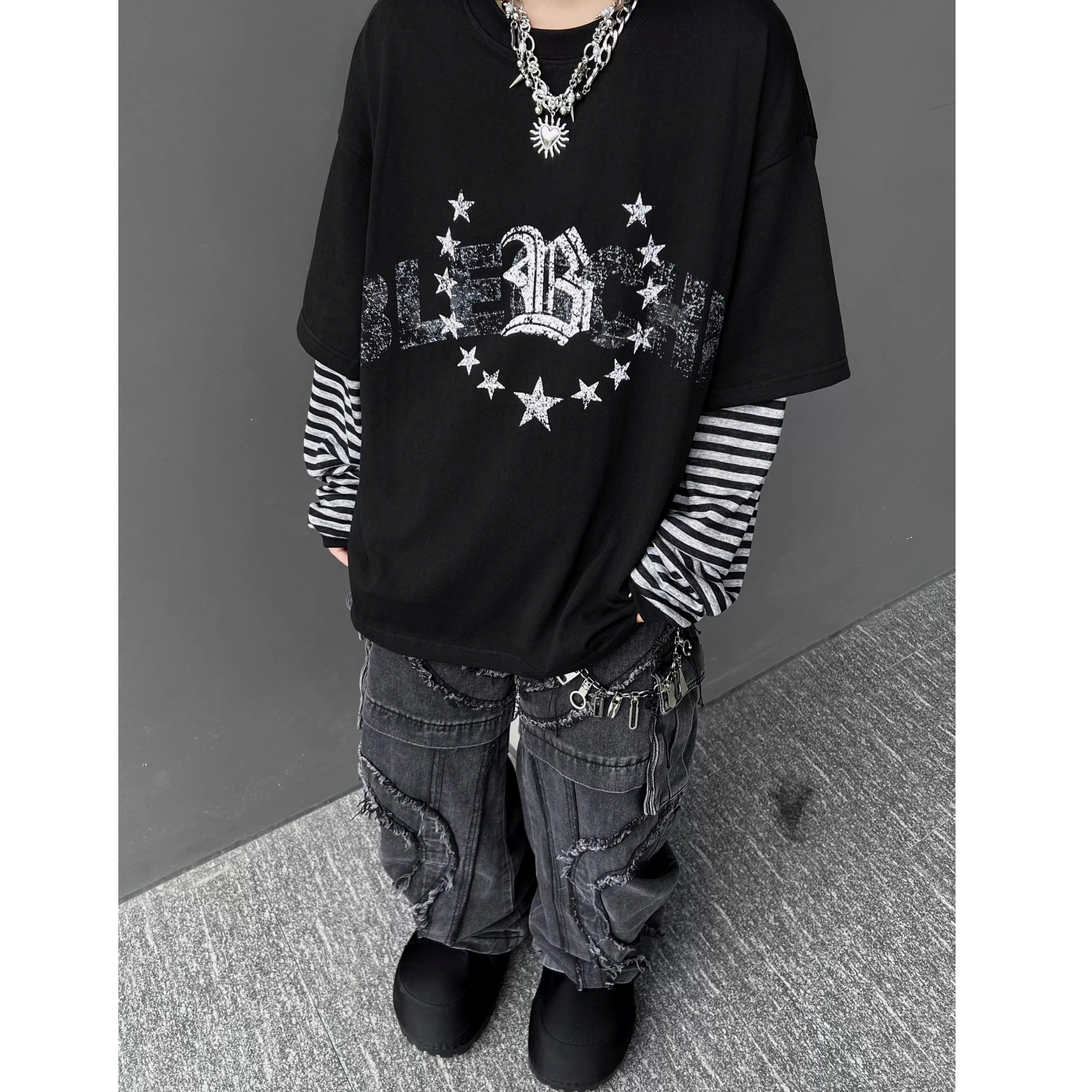 Washed Raw Edge Spliced Curve Jeans MW10351