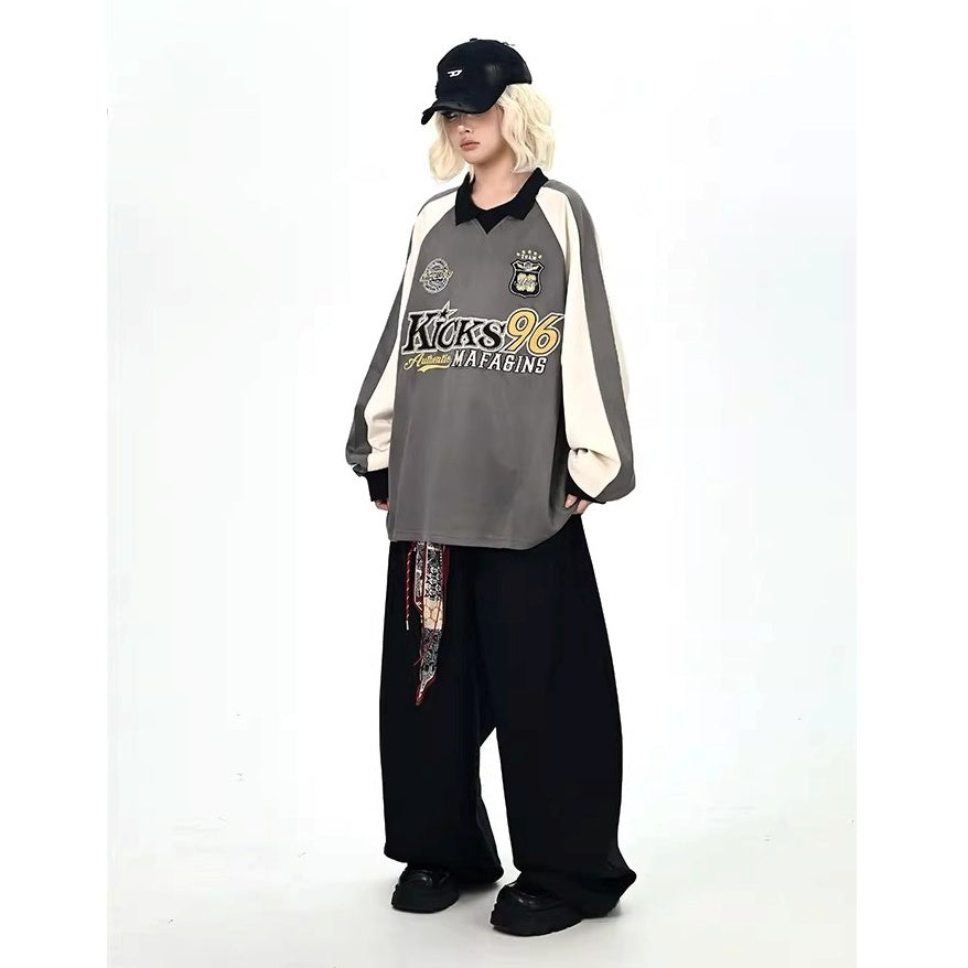 Color-Blocking Embroidered Lapel Sweatshirts MW10365