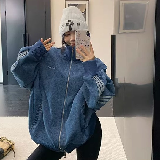 Stand Collar Denim Zip Jacket OS2081