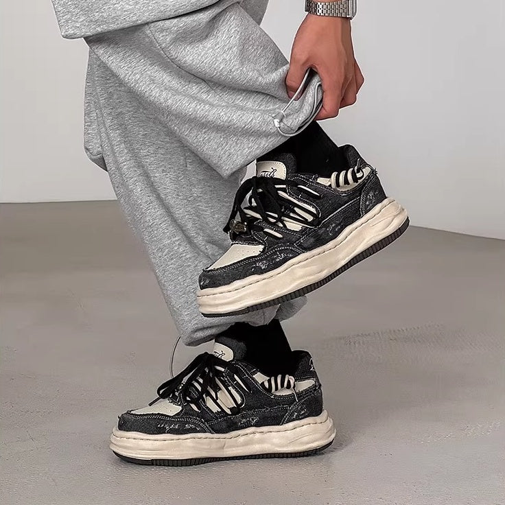 Washed Canvas Invisible Heightened Thick-soled Sneaker FG2002