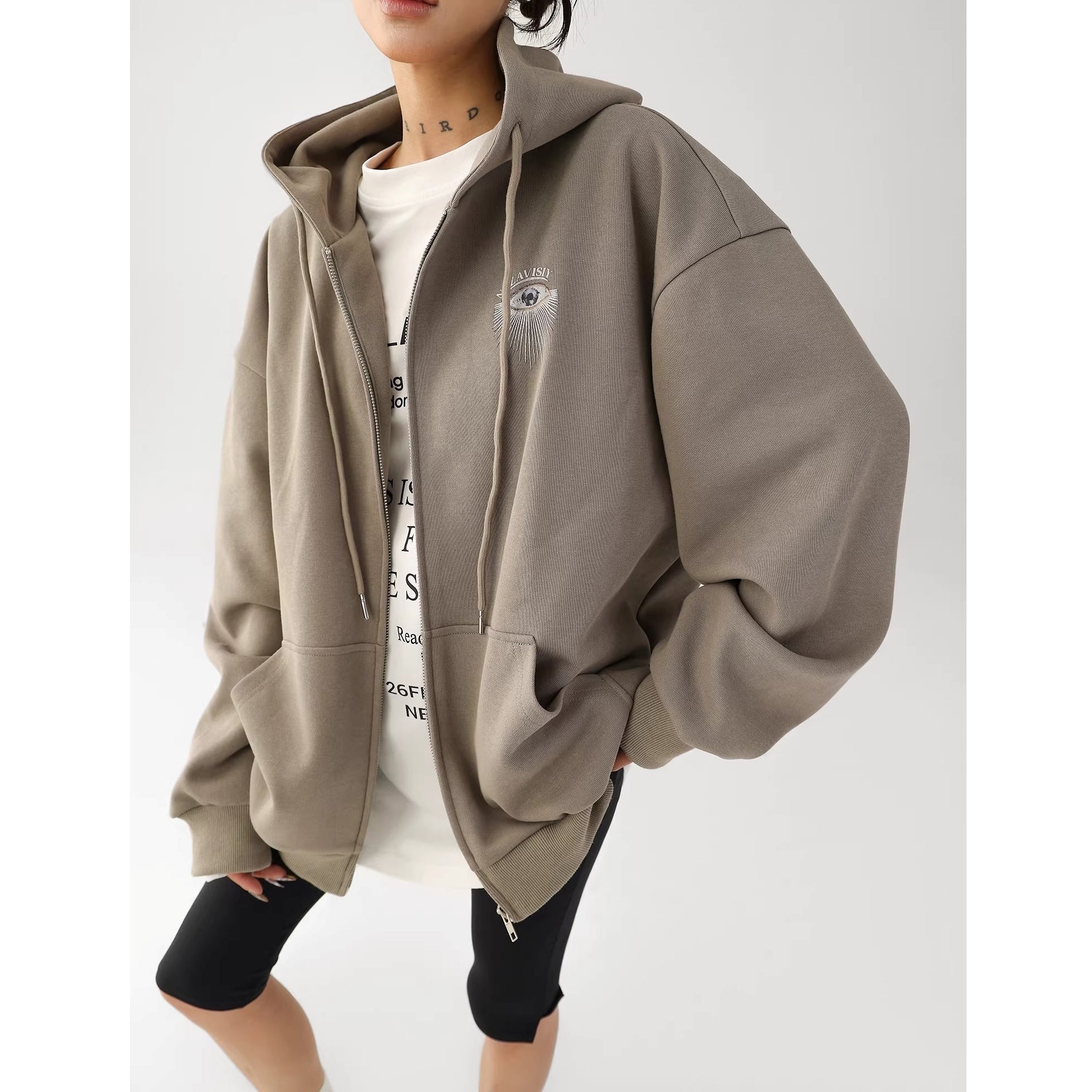 Eye Print Oversize Hooded Sweat Jacket AC7027