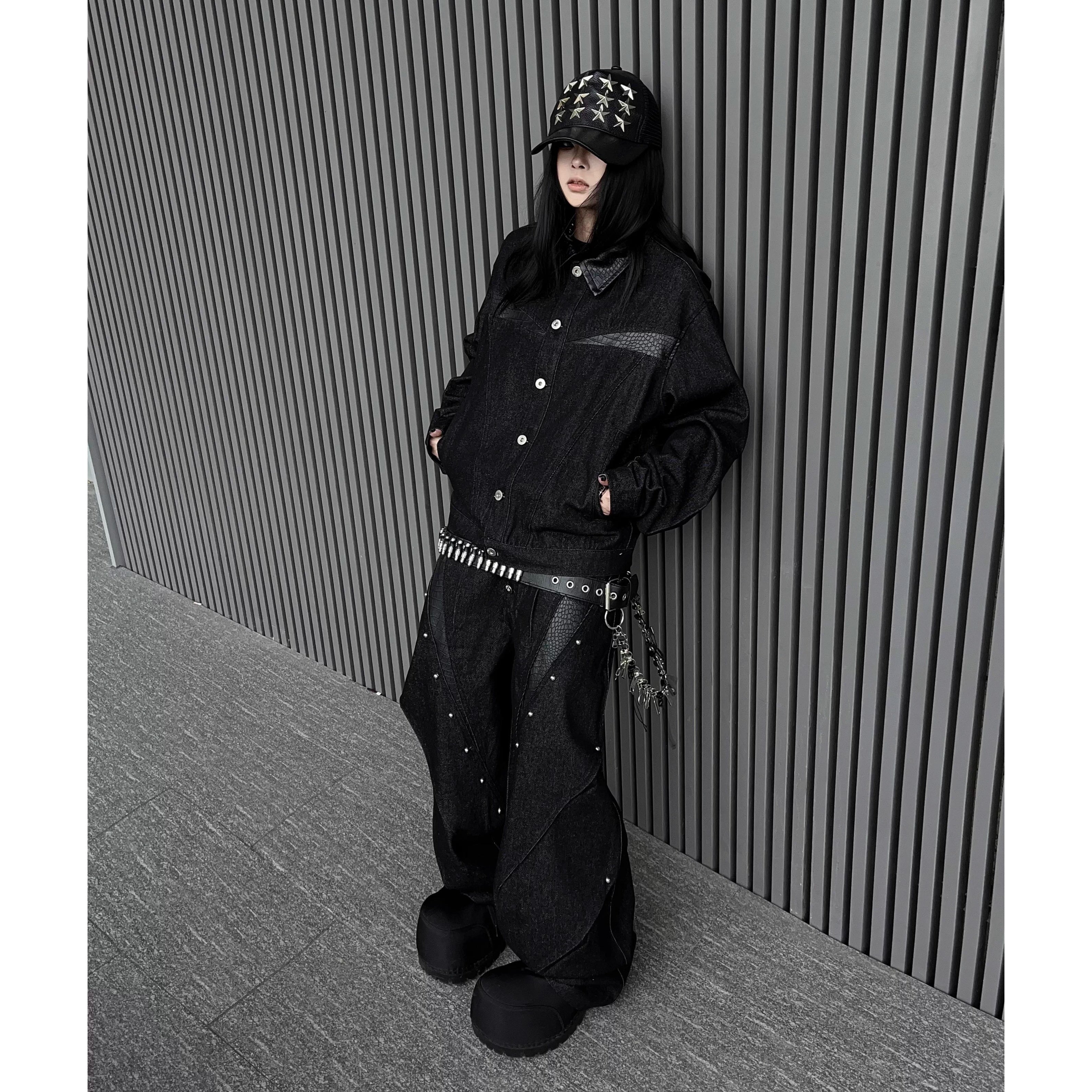 レザー切替ブラックデニムジャケットMW10344