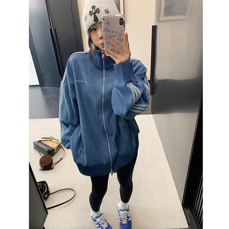 Stand Collar Denim Zip Jacket OS2081