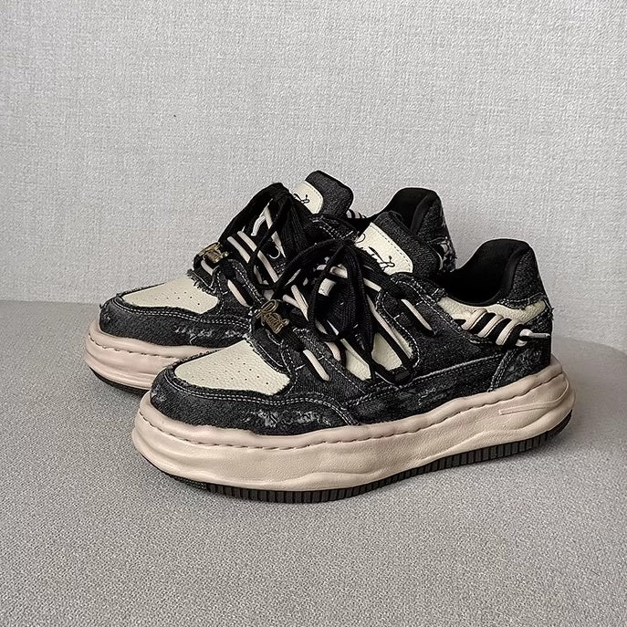 Washed Canvas Invisible Heightened Thick-soled Sneaker FG2002