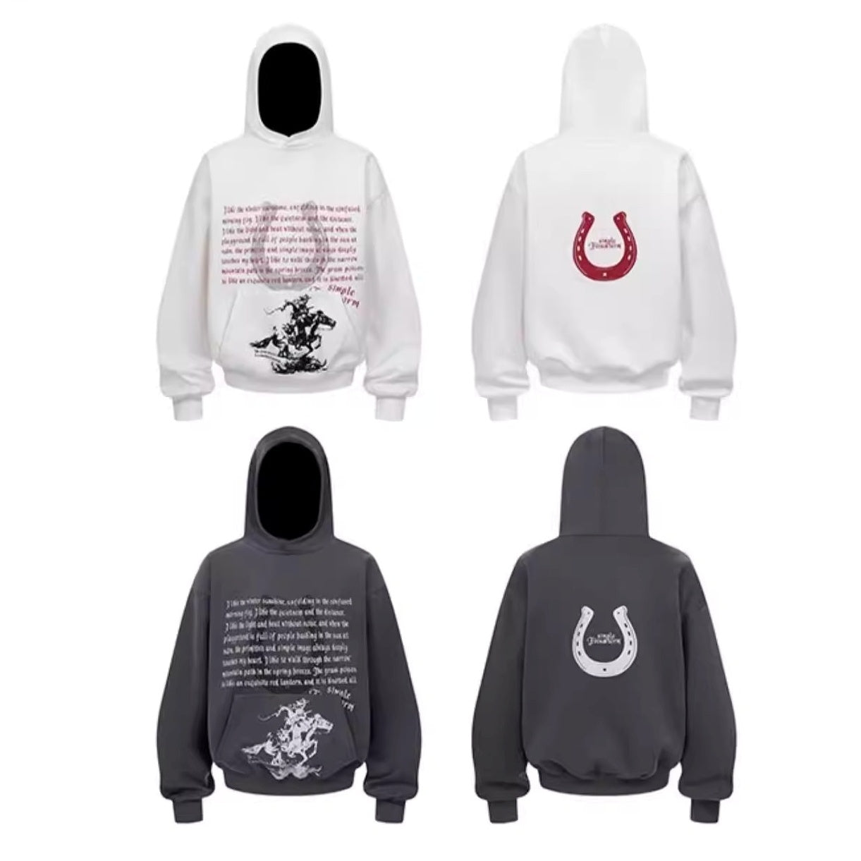 Horseshoe Graphic Letter Print Hoodie MW10350