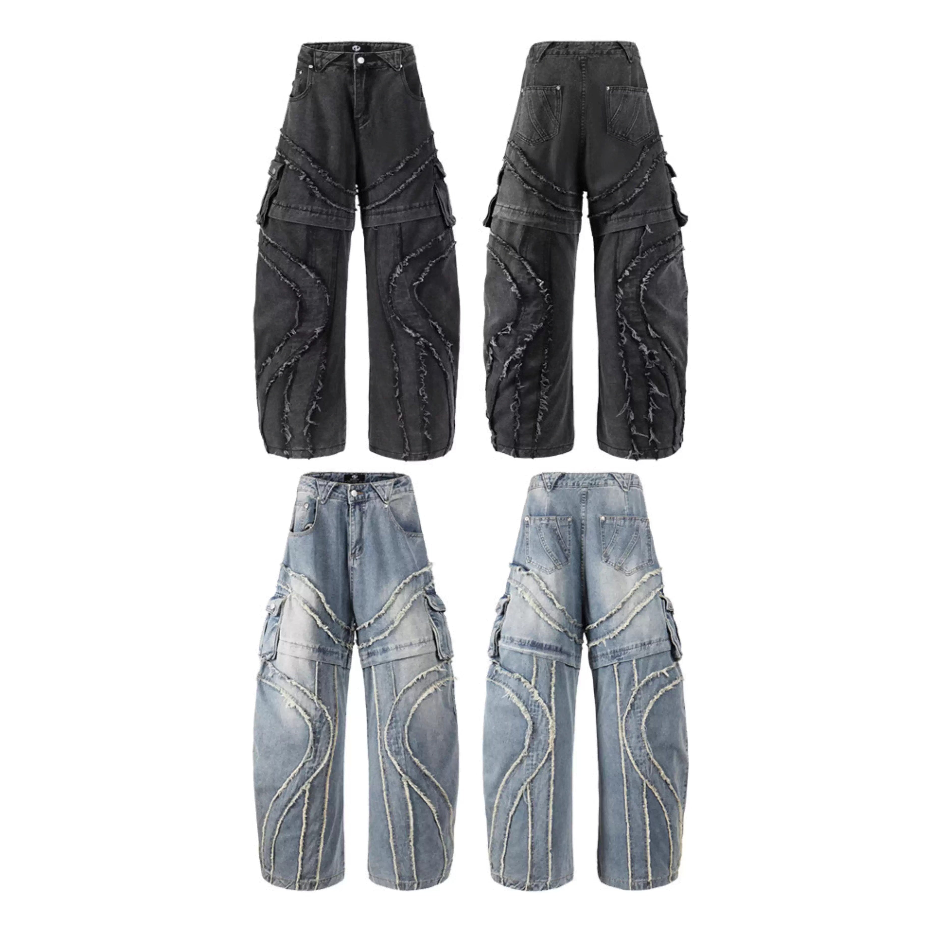 Washed Raw Edge Spliced Curve Jeans MW10351